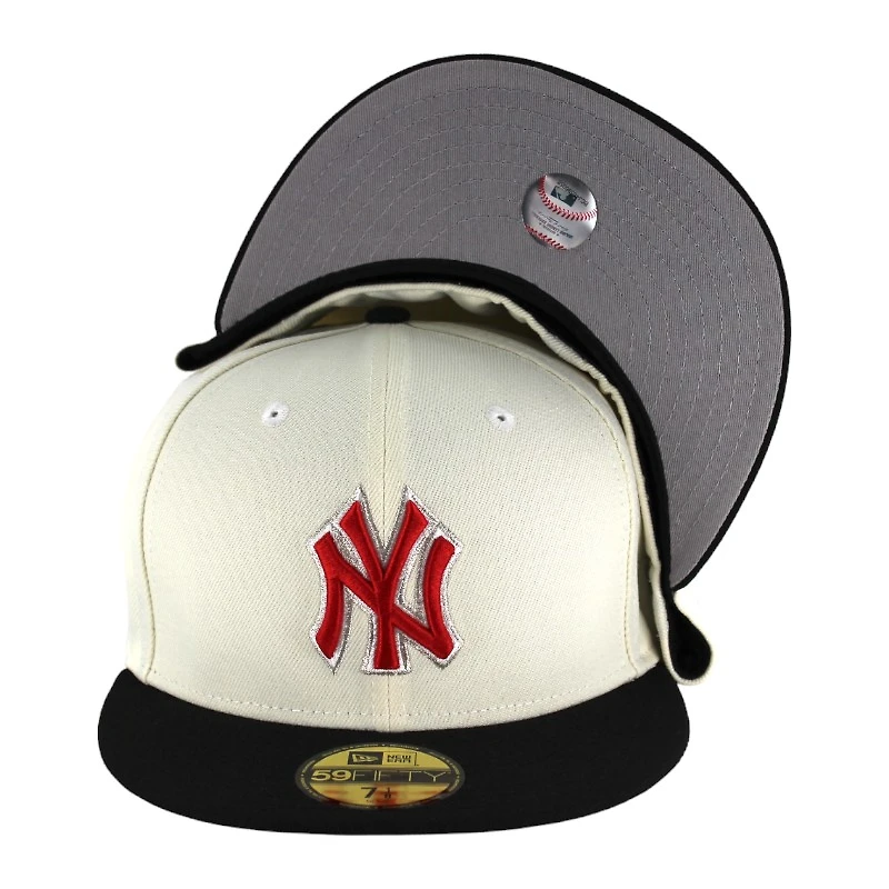 New York Yankees Chrome and Black Red Logo Gray UV 59FIFTY Fitted Hat