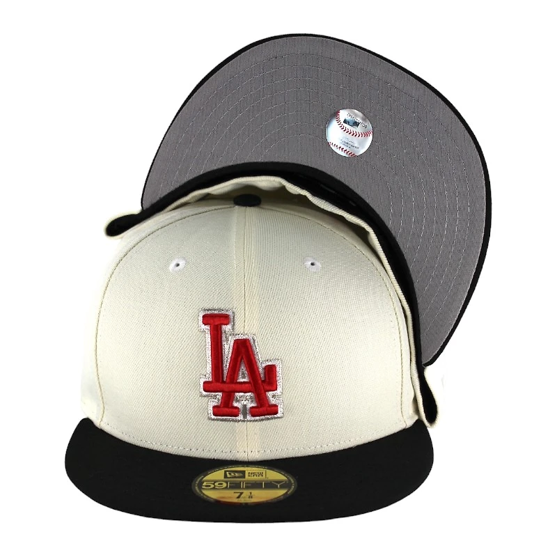 Los Angeles Dodgers Chrome and Black Red Logo Gray UV 59FIFTY Fitted Hat