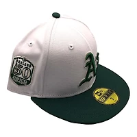 Oakland Athletics White and Green 50th Patch Gray UV 59FIFTY Fitted Hat
