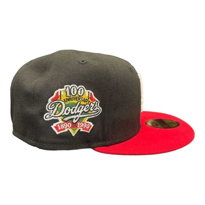 Los Angeles Dodgers Black Red Two Tone 100th Anni Patch Gray UV 59FIFTY Fitted Hat
