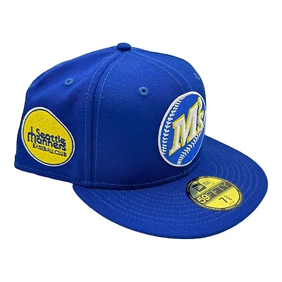 Seattle Mariners Cream Royal Blue Baseball Club Patch Green UV New Era 59FIFTY Fitted Hat