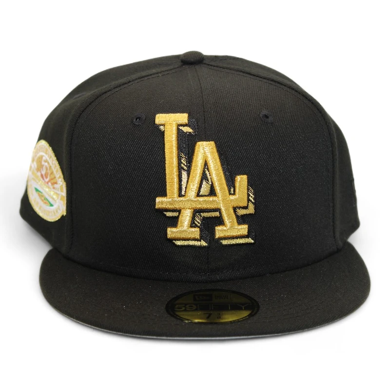 Los Angeles Dodgers Black "DPM Stock Pack" 50th Anniversary of Dogers Stadium Patch Gray UV New Era 59Fifty Fitted Hat