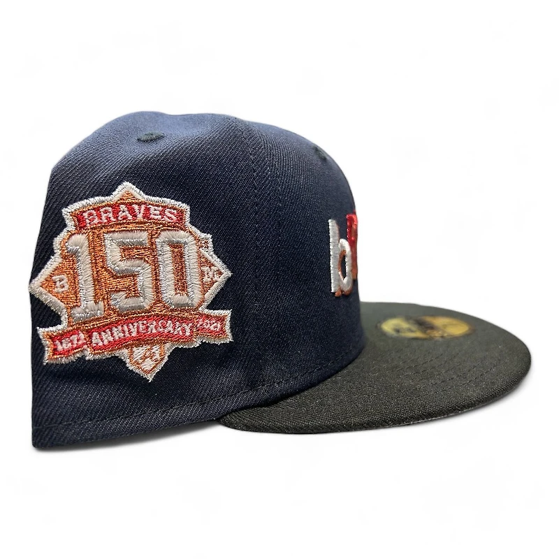 Atlanta Braves Navy Black Two Tone 150th Anni Patch Gray UV New Era 59FIFTY Fitted Hat
