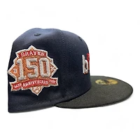Atlanta Braves Navy Black Two Tone 150th Anni Patch Gray UV New Era 59FIFTY Fitted Hat