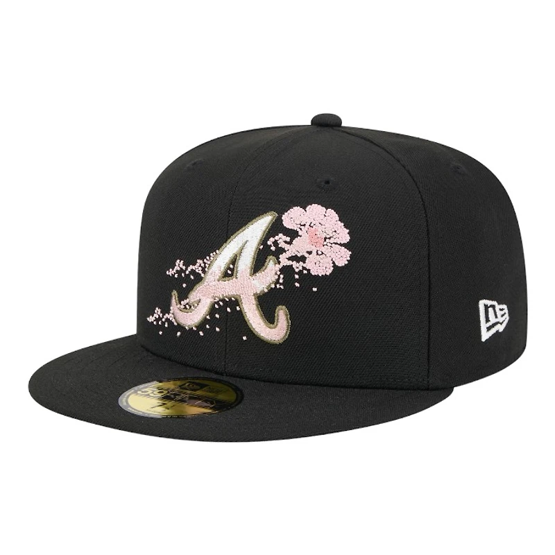 Atlanta Braves Black Dotted Floral New Era 59FIFTY Fitted Hat