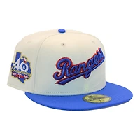 Texas Rangers Cream and Blue "DPM Stock Pack"40th Anniversary Patch Gray UV New Era 59Fifty Fitted Hat