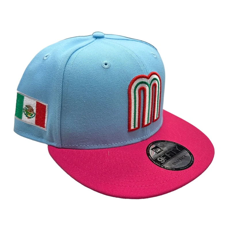 Mexico Sky Blue and Pink Mexico Flag Patch Gray UV New Era 9FIFTY Snapback Hat