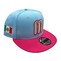 Mexico Sky Blue and Pink Mexico Flag Patch Gray UV New Era 9FIFTY Snapback Hat