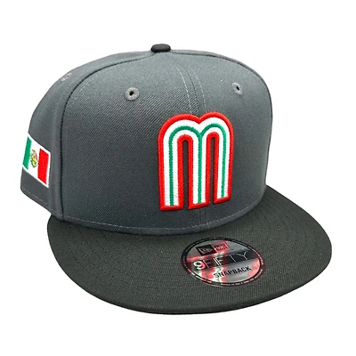 Mexico Graphite and Black Mexico Flag Patch Black UV New Era 9FIFTY Snapback Hat