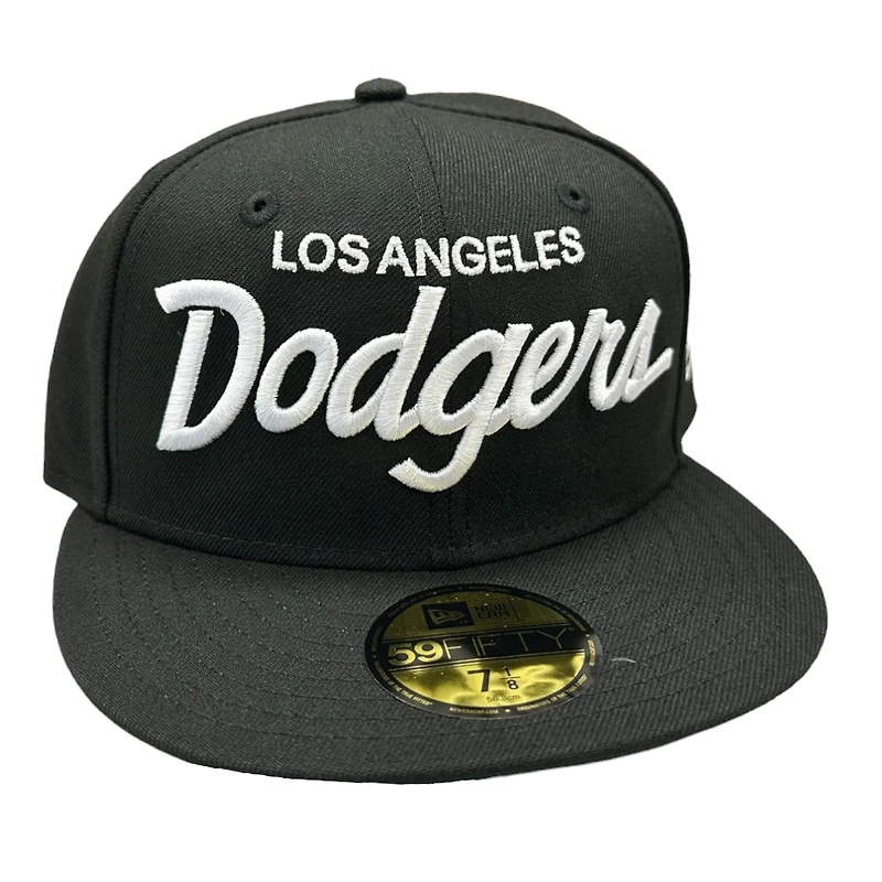 Los Angeles Dodgers Black White Wordmark Gray UV New Era 59FIFTY Fitted Hat