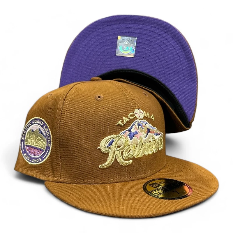 Tacoma Rainiers Brown Pacific Coast League Patch Purple UV 59FIFTY Fitted Hat