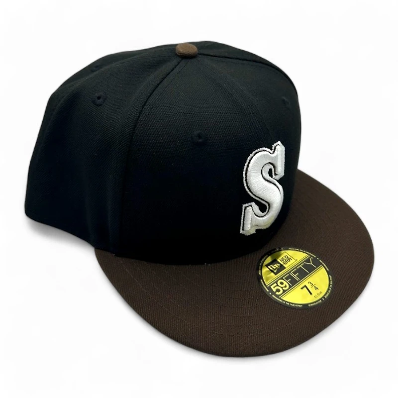 Seattle Mariners Black and Brown Cooperstown Logo Gray UV New Era 59FIFTY Fitted Hat