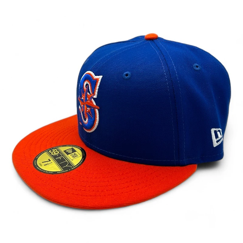 Seattle Mariners BSU Night Royal and Orange Bronco Head Side Patch Gray UV New Era 59Fifty Fitted Hat