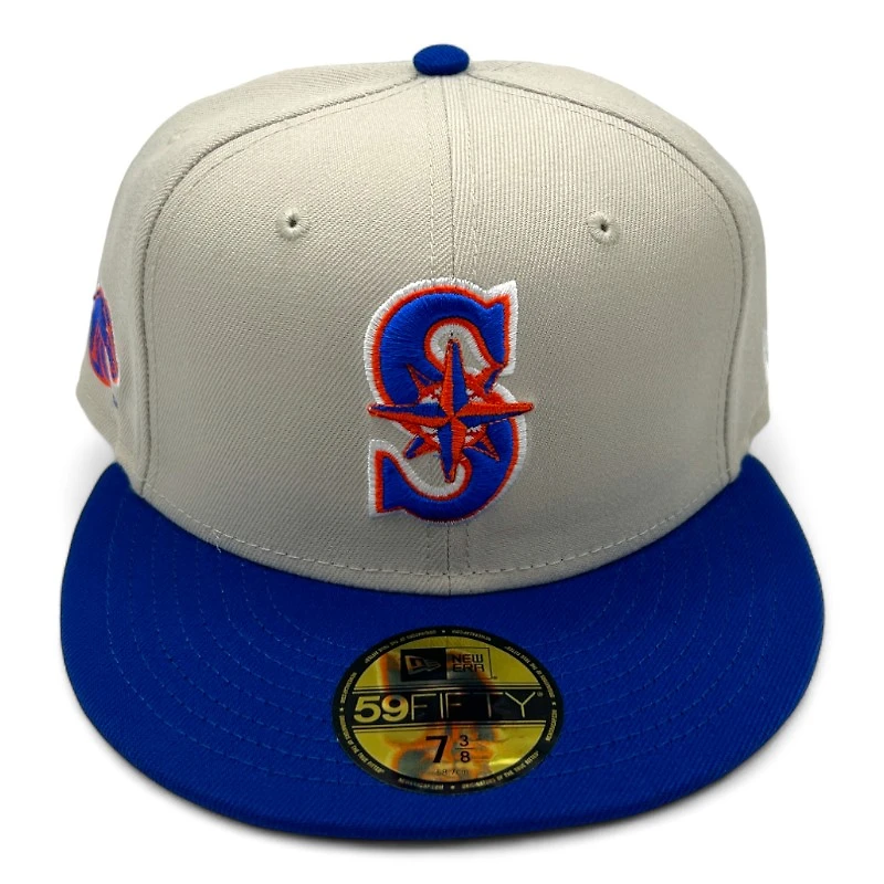 Seattle Mariners BSU Night Cream and Royal Bronco Head Side Patch Gray UV New Era 59FIFTY Fitted Hat