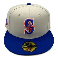 Seattle Mariners BSU Night Cream and Royal Bronco Head Side Patch Gray UV New Era 59FIFTY Fitted Hat