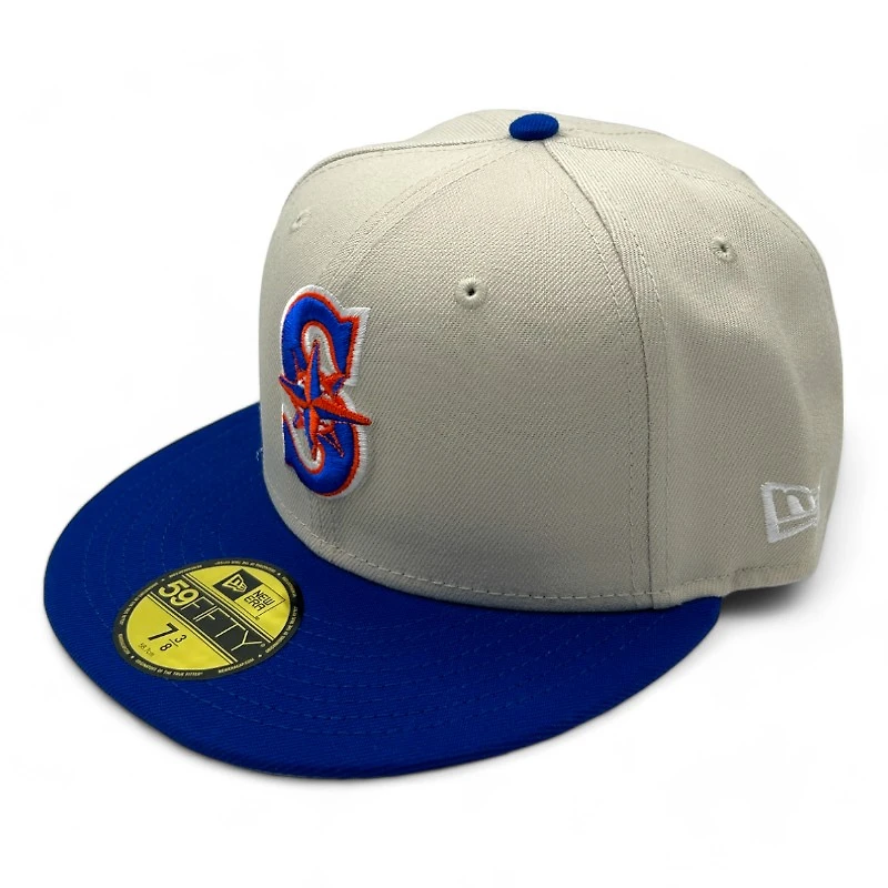 Seattle Mariners BSU Night Cream and Royal Bronco Head Side Patch Gray UV New Era 59FIFTY Fitted Hat