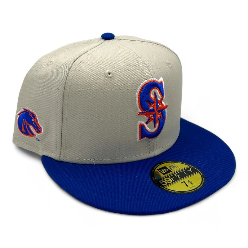 Seattle Mariners BSU Night Cream and Royal Bronco Head Side Patch Gray UV New Era 59FIFTY Fitted Hat