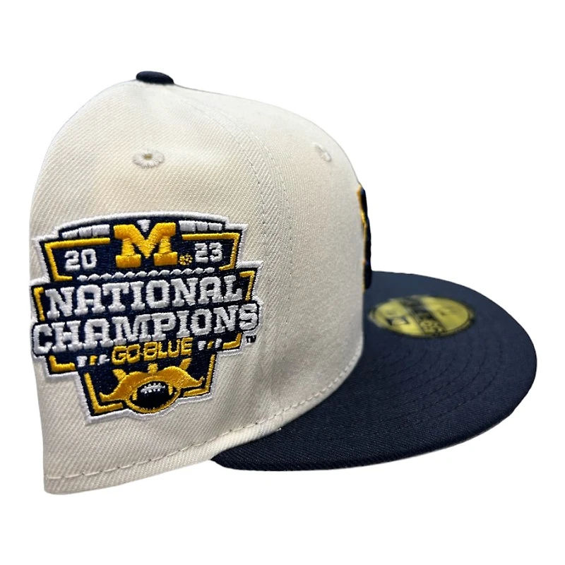 Michigan Wolverines Chrome and Navy 2023 Champs Patch Gray UV New Era 59FIFTY Fitted Hat