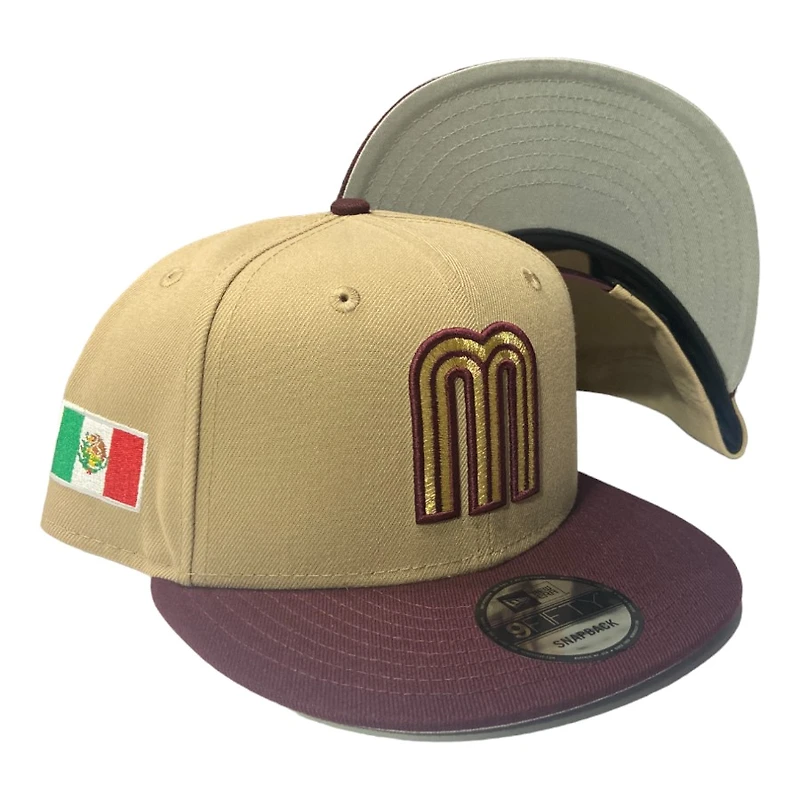 Mexico Tan and Maroon Mexico Flag Patch Gray UV New Era 9FIFTY Snapback Hat