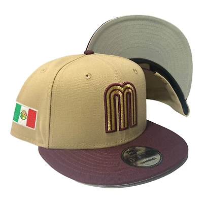 Mexico Tan and Maroon Mexico Flag Patch Gray UV New Era 9FIFTY Snapback Hat