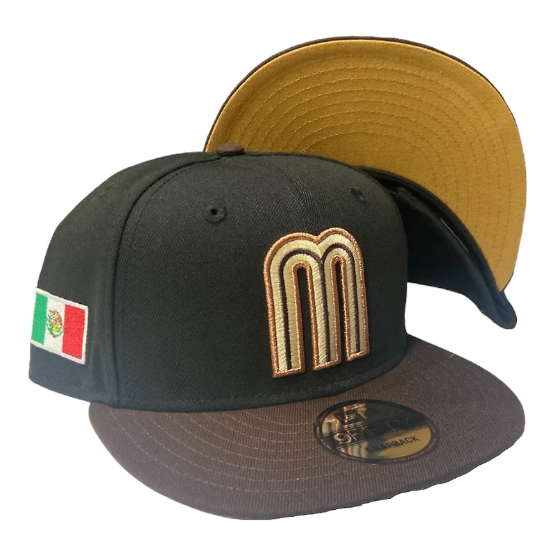 Mexico Black and Brown Mexico Flag Patch Gold UV New Era 9FIFTY Snapback Hat