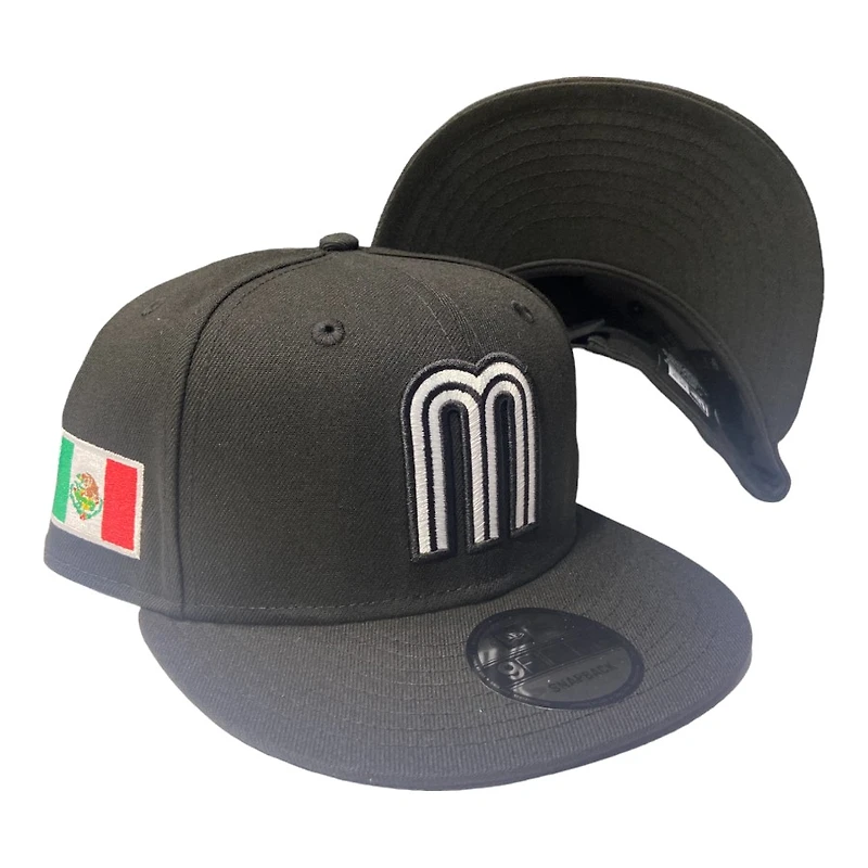 Mexico Black and White Mexico Flag Patch Black UV New Era 9FIFTY Snapback Hat