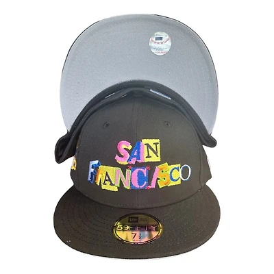 San Francisco Giants Black Ransom Script Logo 2014 World Champions Patch Gray UV New Era 59FIFTY Fitted Hat