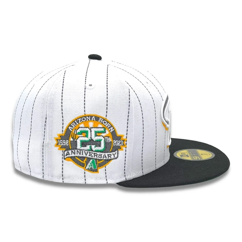 Arizona Diamondbacks White Pinstripes 25th Anni Patch Green UV New Era 59FIFTY Fitted Hat