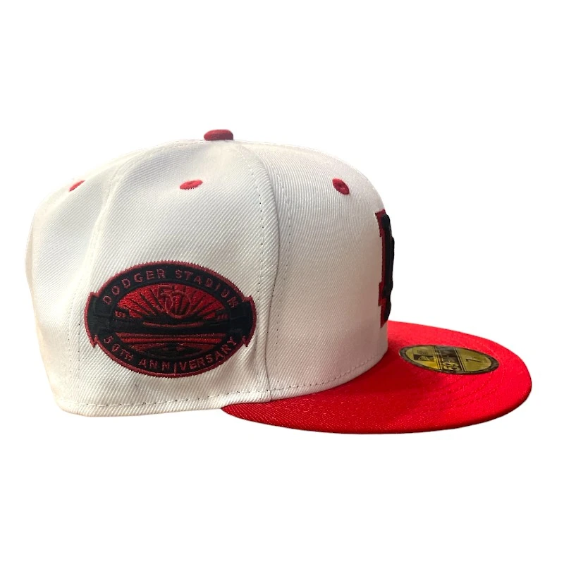 Los Angeles Dodgers Chrome and Red 50th Anni Patch Maroon UV 59FIFTY Fitted Hat