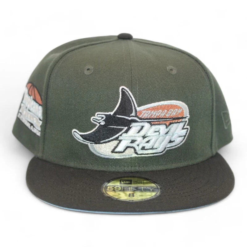 Tampa Bay Rays Dark Olive and Black "LiftedPinz Creator Gang Pack" Tropicana Stadium Patch Icy Blue UV New Era 59Fifty Fitted Hat