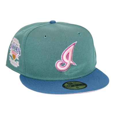 Cleveland Indians Teal and Military Blue "Shortshooter Pack" Jacobs Field Inaugural Season Patch Pink UV New Era 59Fifty Fitted Hat
