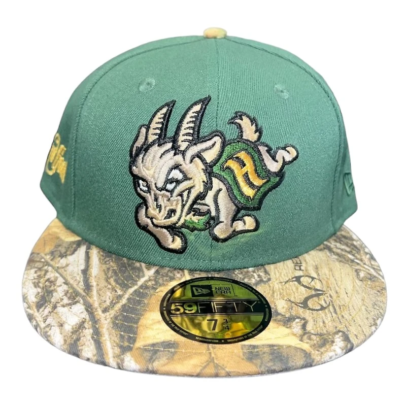 Hartford Yard Goats Green and Realtree Script Patch Gray UV MiLB New Era 59Fifty Fitted Hat