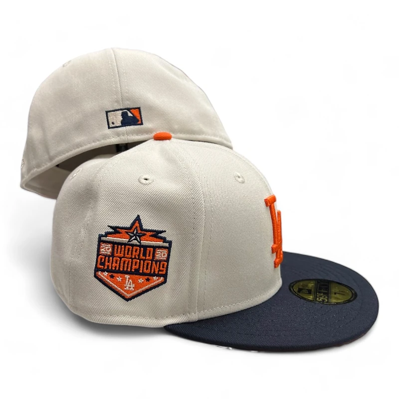 Los Angeles Dodgers Stone and Navy 2020 World Champions Patch Orange UV New Era 59FIFTY Fitted Hat