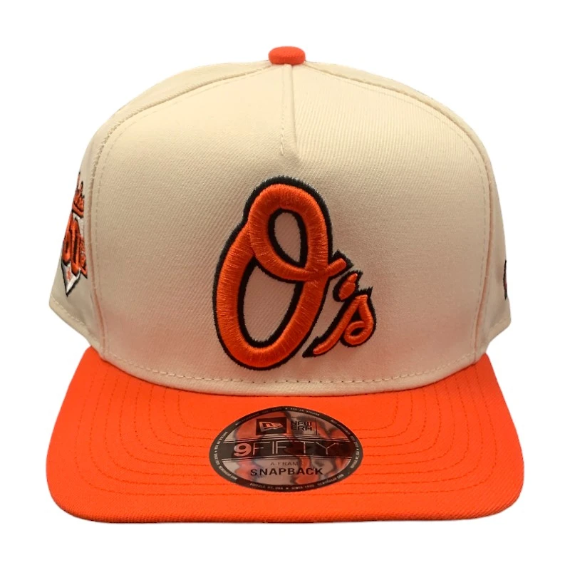 Baltimore Orioles Cream Orange Two Tone 60th Year Patch New Era 9FIFTY A-Frame Snapback Hat