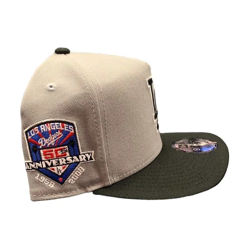 Los Angeles Dodgers Gray Black Two Tone 50th Anniversary Patch Green UV New Era 9FIFTY A-Frame Snapback Hat