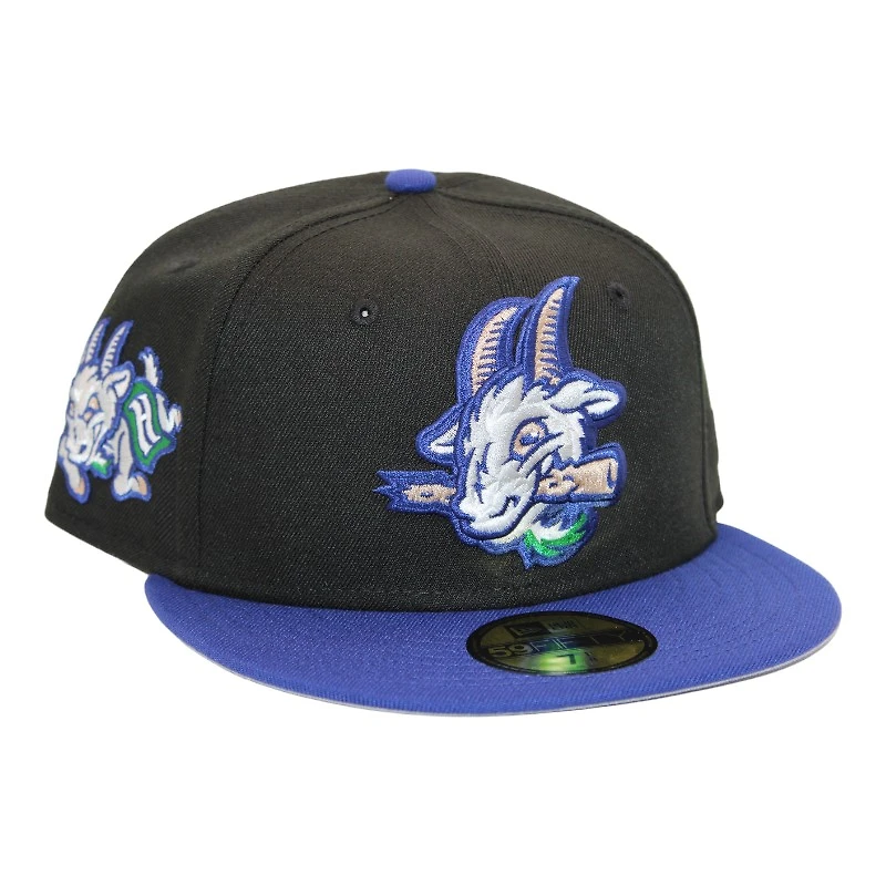 Hartford Yard Goats Black and Blue "DPM Stock Pack" Goat Mascot Patch Gray UV New Era 59Fifty Fitted Hat