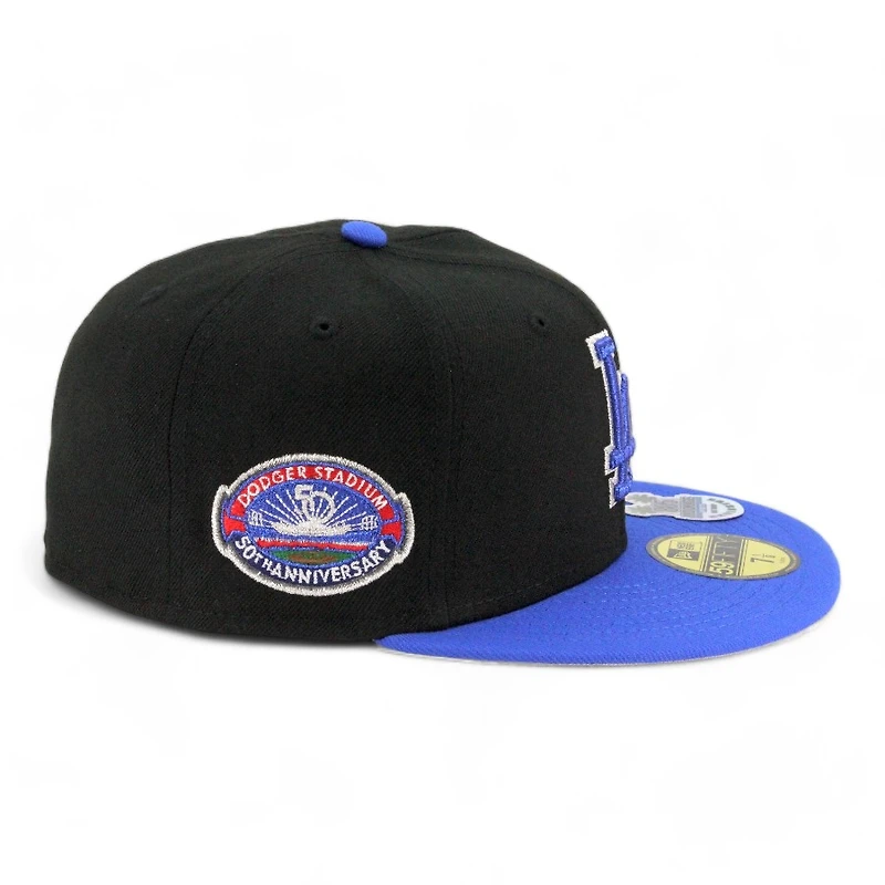 Los Angeles Dodgers Black and Bead Blue 50th Anniversary Patch Gray UV New Era 59FIFTY Fitted Hat
