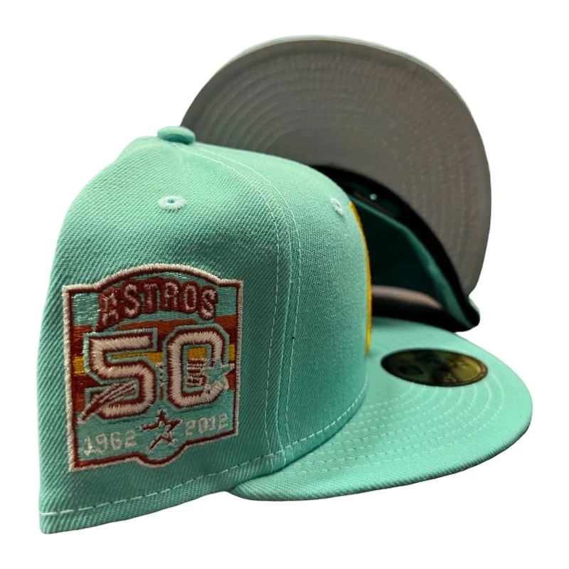 Houston Astros Mint Green "Wes Pack" 50th Patch Gray UV New Era 59FIFTY Fitted Hat