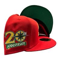 Seattle Mariners Red "Wes Pack" 20th Anniversary Patch Green UV New Era 59FIFTY Fitted Hat