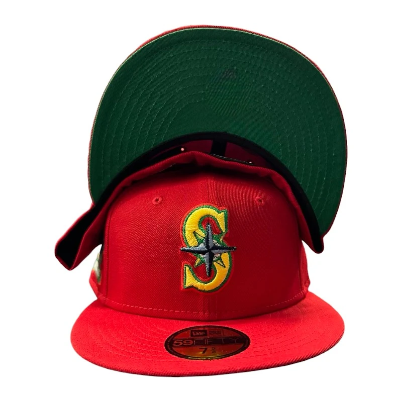 Seattle Mariners Red "Wes Pack" 20th Anniversary Patch Green UV New Era 59FIFTY Fitted Hat