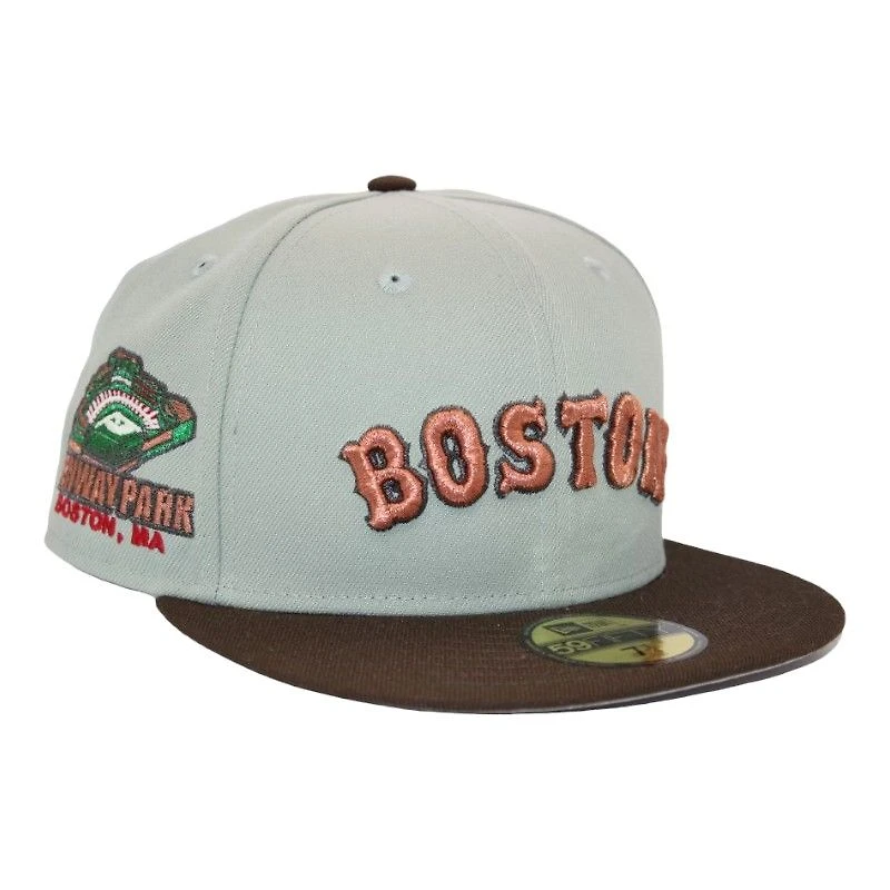 Boston Red Sox Jade and Brown Fenway Park Patch Gray UV New Era 59FIFTY Fitted Hat