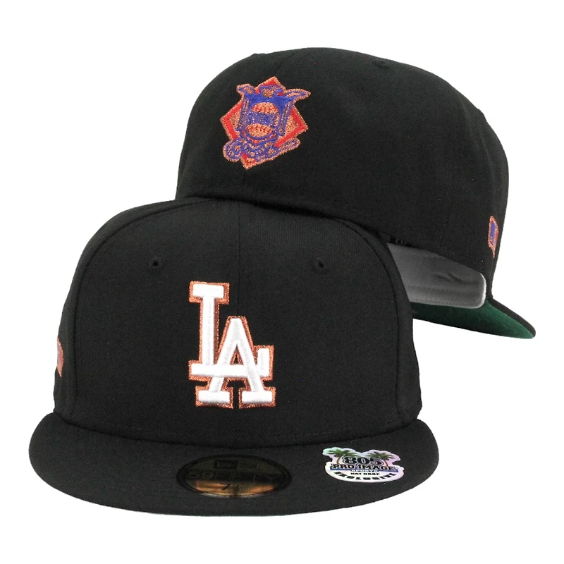 Los Angeles Dodgers Black with Copper Stitching MLB Side Batty Green UV New Era 59FIFTY Fitted Hat