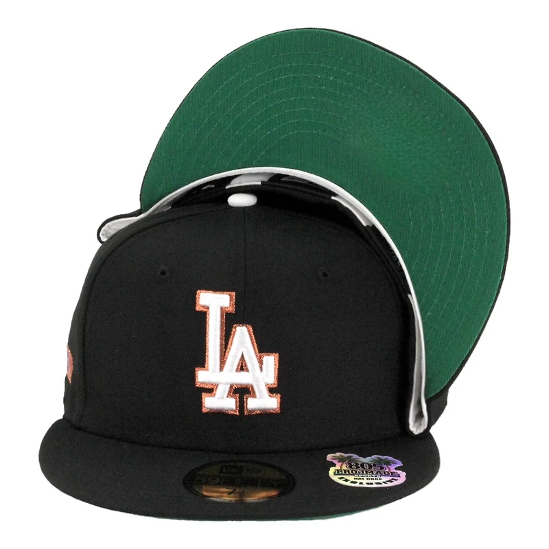 Los Angeles Dodgers Black with Copper Stitching MLB Side Batty Green UV New Era 59FIFTY Fitted Hat