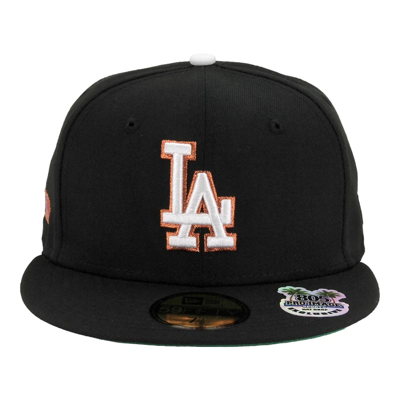 Los Angeles Dodgers Black with Copper Stitching MLB Side Batty Green UV New Era 59FIFTY Fitted Hat