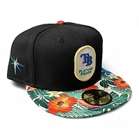 Tampa Bay Rays Black and White Floral Two Tone Gray UV New Era 59FIFTY Fitted Hat