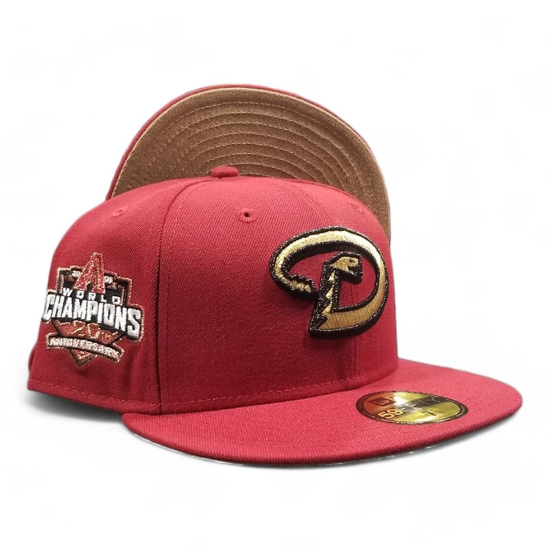 Arizona Diamondbacks Red 2001 World Champions Patch Khaki UV New Era 59FIFTY Fitted Hat