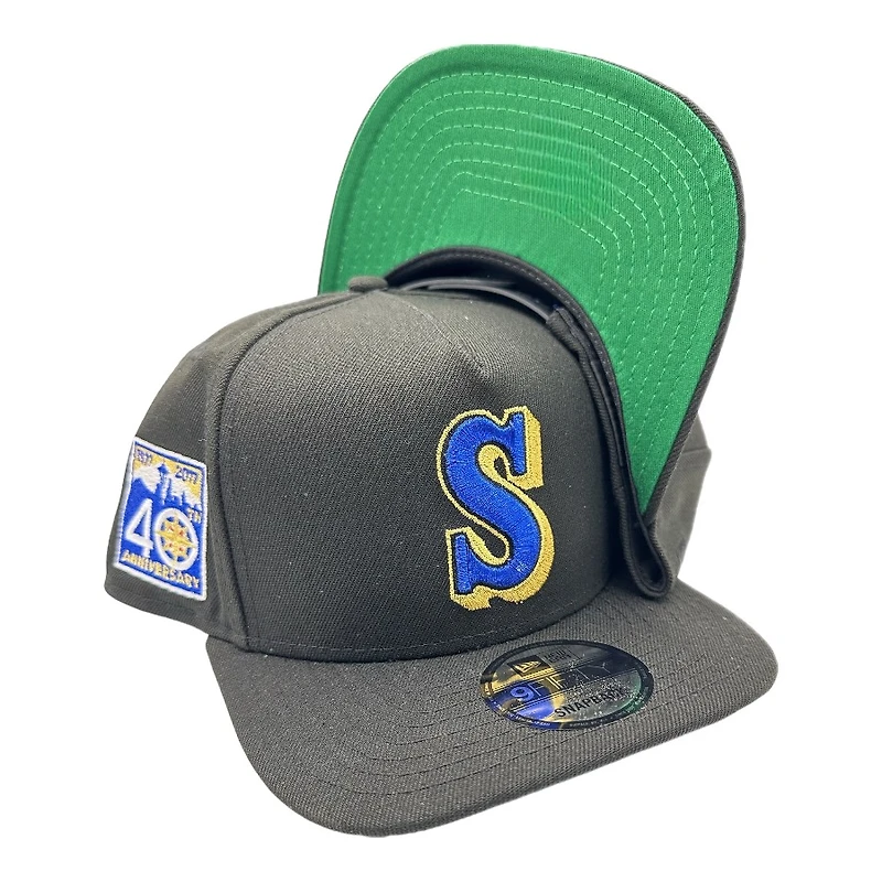 Seattle Mariners Black 40th Anniversary Patch New Era 9FIFTY A-Frame Snapback Hat