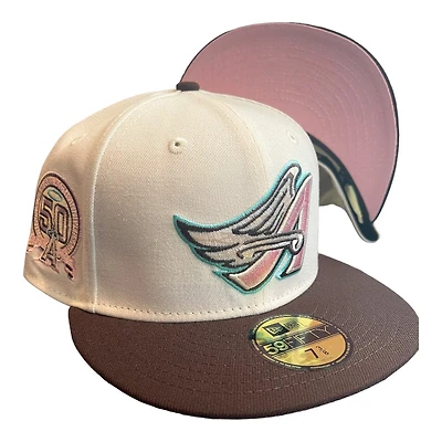 Los Angeles Angels Cream and Brown 50th Anniversary Patch Baby Pink UV 59FIFTY Fitted Hat