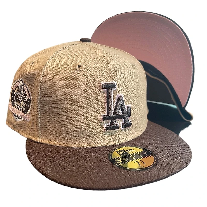 Los Angeles Dodgers Tan and Brown 60th Anniversary Patch Baby Pink UV 59FIFTY Fitted Hat