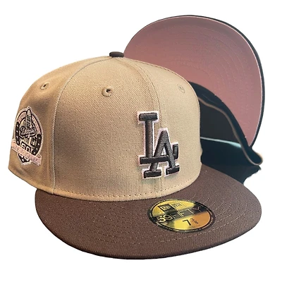 Los Angeles Dodgers Tan and Brown 60th Anniversary Patch Baby Pink UV 59FIFTY Fitted Hat